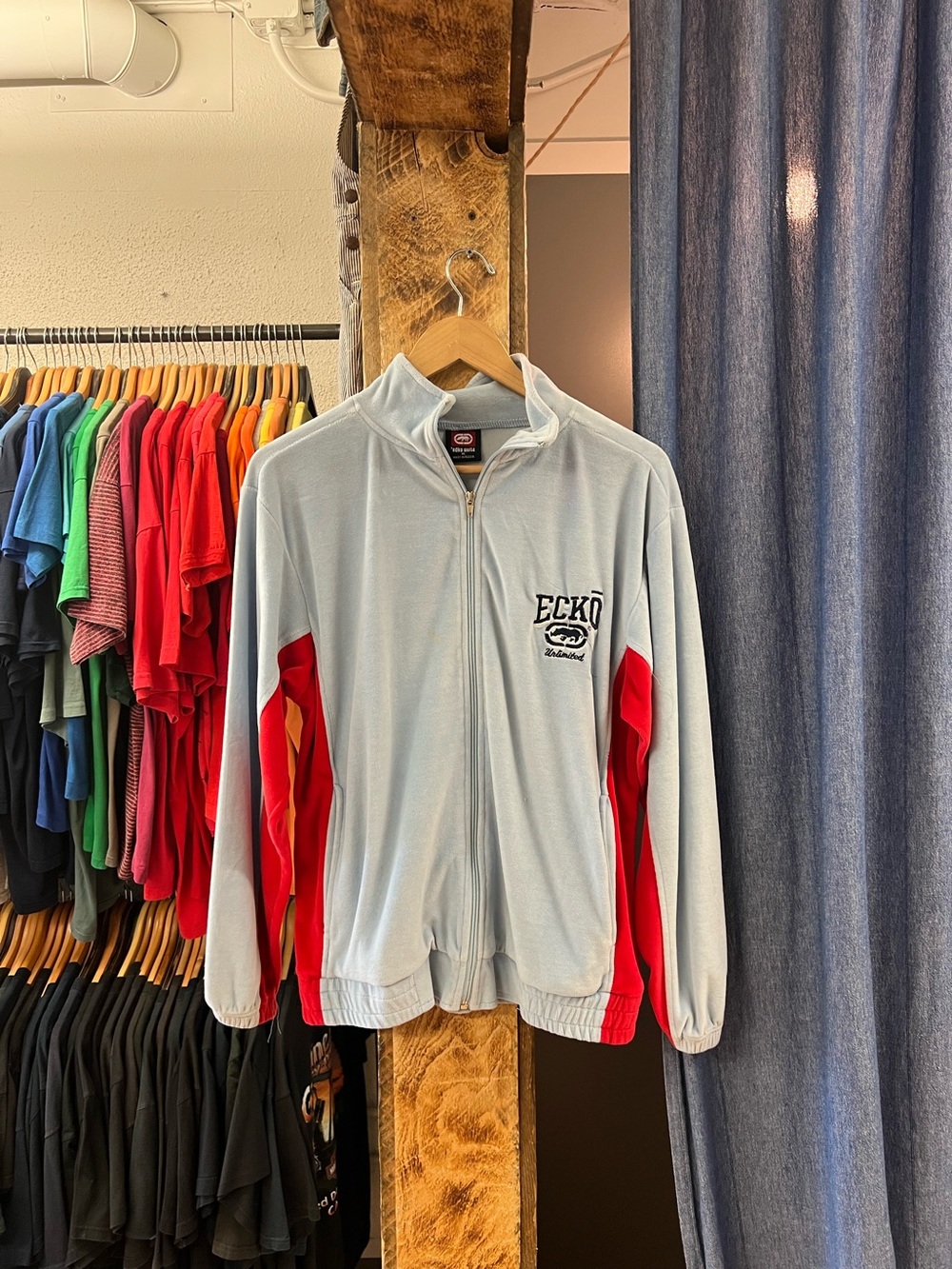 Vintage Ecko Unlimited Cyan And Red Zip Up Sweater